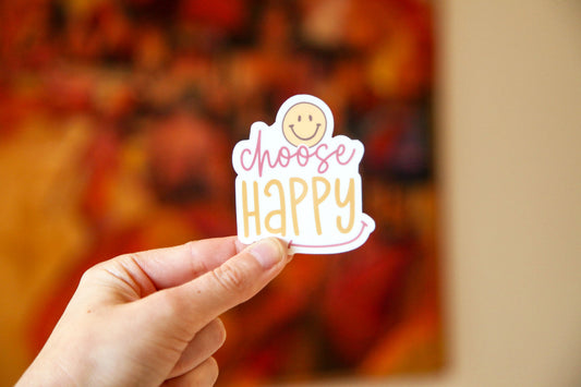 Choose Happy, Matte Sticker, Motivational Sticker, Mental Health Sticker, Smiley Sticker, Laptop Sticker, Notebook Sticker