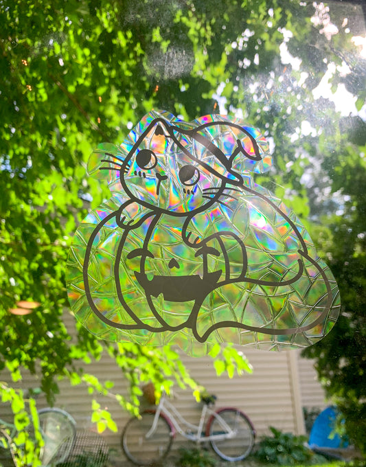 Witchy Cat With Pumpkin Suncatcher Window Cling