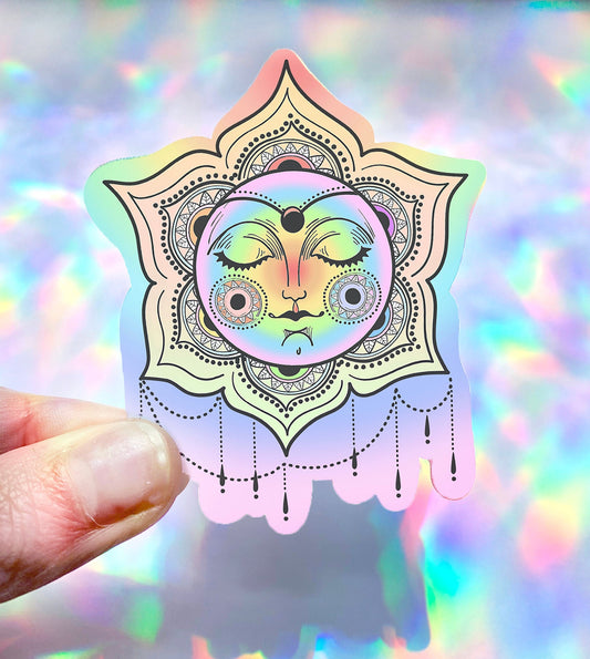 Rainbow Mandala Sun Sticker | Glossy Vinyl Laptop Sticker, Water Bottle Sticker